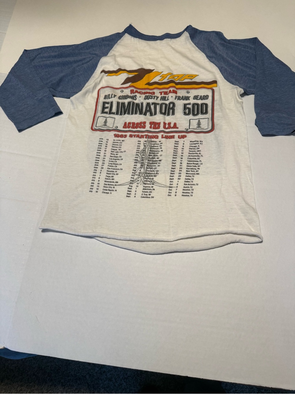 Vintage 1983 - ZZ Top - Eliminator 500 Raglan Graphic Tee - White & Blue